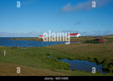 Wirtschaftsgebäude in der Siedlung an der Küste der Bleaker Island auf den Falkland-Inseln Stockfoto