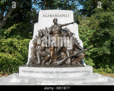 Die Alabama State Monument, Warfield Ridge, Gettysburg National Military Park, Gettysburg, Pennsylvannia, United States. Stockfoto