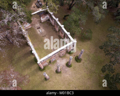 Luftaufnahme der Ruinen von Sheldon Kirche, in den 1740er Jahren in South Carolina gebaut Stockfoto