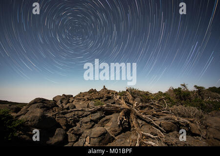Star Wanderwege in den Nachthimmel von der Insel La Palma, Kanarische Inseln, Spanien. Stockfoto