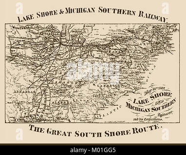 See und Michigan Southern Railway 1876 - USA - Great Southern Route Karte Stockfoto