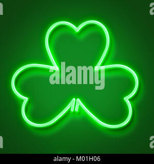 St Patrick's day Grün neon Klee Kleeblattes. 3D-Rendering Stockfoto
