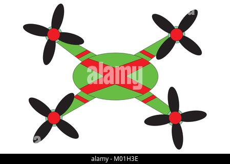 Abbildung: Drone mit vier Propellern, Vektor der quadcopter / Der fliegbar Objekt/nicht-militärischen Drone/Hobby drone/Drone, schematische Darstellung auf Drone Stock Vektor