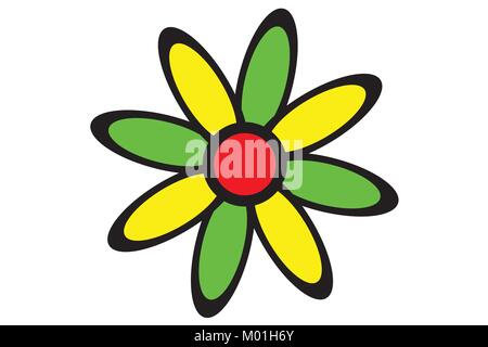 Abbildung: abstrakt rot gelb grün schwarz Blume, Vektor der einfachen-förmige kontrastreichen Blüte / 3-farbige Blume/cool Blüte / Blume element Stock Vektor