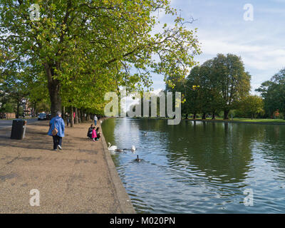 Der Fluss Great Ouse und der Damm an einem sonnigen Herbstnachmittag, Bedford, Großbritannien. Stockfoto