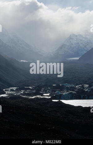 Suchen der Tasman Gletscher Endmoräne Mt Cook Aoraki Neuseeland 2007 Stockfoto