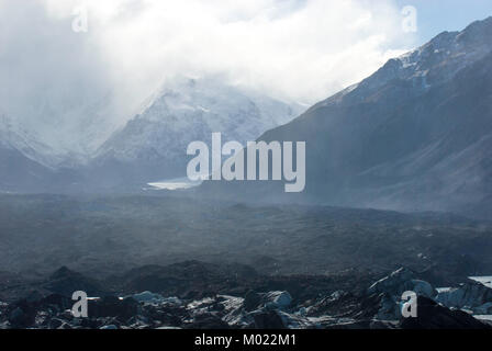 Suchen der Tasman Gletscher Endmoräne Mt Cook Aoraki Neuseeland 2007 Stockfoto