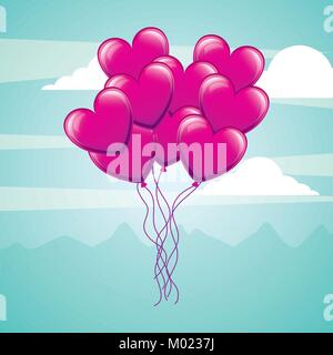 Bündel luftballons herzen fliegen im Himmel liebe Stock Vektor