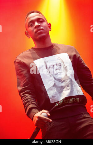 Der amerikanische Rapper Kendrick Lamar und Lyriker führt ein Live Konzert in der norwegischen Musik Festival Øyafestivalen 2013. Norwegen, 08/08 2013. Stockfoto