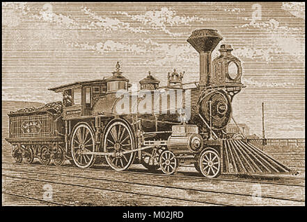 See und Michigan Southern Railway 1875 - USA - Dampfzug Motor mit cowcatcher, die Teil ihrer Fahrzeuge Stockfoto