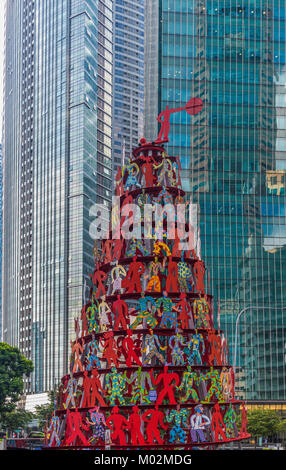 Dynamik, lackiertem Stahl Skulptur von David Gerstein, Architektur von Downton Kern, Finlayson Grün, Marina Bay, Singapore Stockfoto