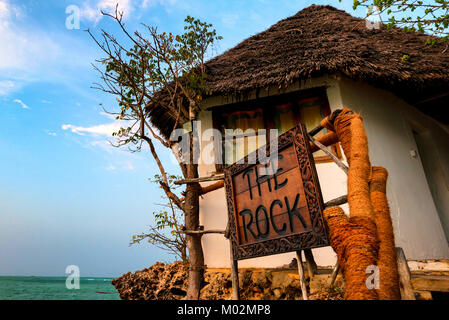 Die Insel Sansibar, Tansania - ca. Januar 2015: Close up Rock Restaurant Stockfoto