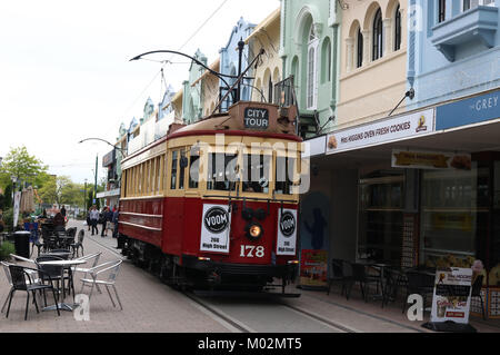 Boon gebaut die Straßenbahn Nummer 178, eine historische Straßenbahn betrieben von Christchurch Straßenbahnen, hier zu sehen auf einer Stadtrundfahrt Weitergabe neuer Regent Street in Christchurch Stockfoto