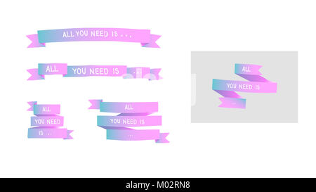 Rosa-blau Satz von ribons - Alles, was Sie brauchen, ist - für verschiedene Anwendungen. Set besteht aus 4 ribons mit dem Beispiel der Verwendung Stockfoto