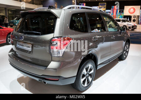 Brüssel - Jan 10, 2018: Subaru Forester Kompakt-SUV-Auto auf dem Automobil-Salon in Brüssel vorgestellt. Stockfoto