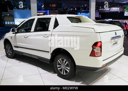 Brüssel - Jan 10, 2018: Neue 2018 Ssangyong Actyon Sports Pick-up-Truck auf dem Automobil-Salon in Brüssel vorgestellt. Stockfoto