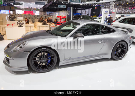 Genf, Schweiz - 3. MÄRZ 2015: TechArt Porsche 911 Carrera GTS Sport Auto auf dem 85. Internationalen Automobilsalon in Genf Palexpo. Stockfoto