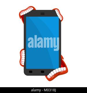 Smartphone ist mit Viren infiziert. Virus ist Telefon essen. Web Security Konzept. Vector Illustration. Stock Vektor