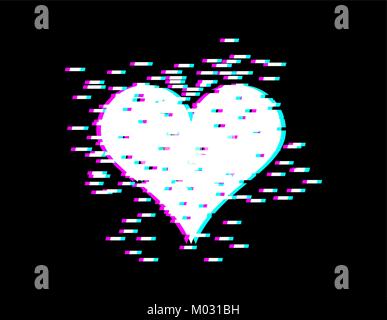 Liebe Herz glitch Effekt für Valentines Tag. Liebhaber Tag. Emblem für Urlaub Februar 14. Stock Vektor