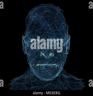 Menschlichen Kopf mit im 3D-Raum. Blau abstrakte futuristische Medizin, Wissenschaft und Technik Hintergrund Abbildung. 3D-Rendering. Stockfoto