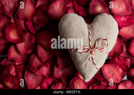 St Valentines Tag Liebe Herz und Rosenblättern Stockfoto