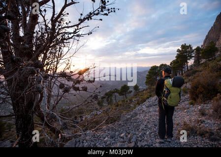 Wandern am Berg Puig Campana, Finestrat Dorf, Costa Blanca, Spanien, Europa Stockfoto