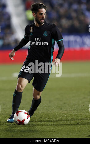 Leganes, Spanien. 18. Januar, 2018. Isco in Aktion während des Spiels, Jan 2018 Leganés und Real Madrid CF Butarque Stadium, Copa del Rey Viertelfinale Tannen Bein match Credit: Manu Reino/SOPA/ZUMA Draht/Alamy leben Nachrichten Stockfoto