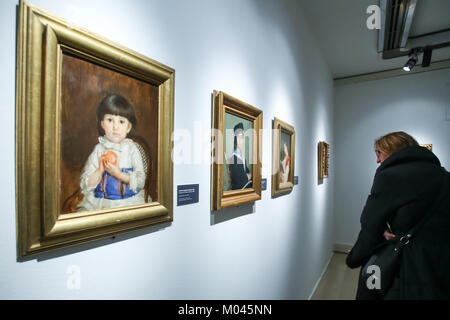 Zagreb, Kroatien. 18 Jan, 2018. Einen Überblick über die Atmosphäre während des Zyklus Vlaho Bukovac - Paris Zeitraum 1877-1893 Eröffnung der Ausstellung in der Galerie Klovicevi Dvori. Die Ausstellung markiert den Beginn des Europäischen Jahres des kulturellen Erbes 2018 in der Republik Kroatien. Credit: Goran Jakuš/Alamy leben Nachrichten Stockfoto