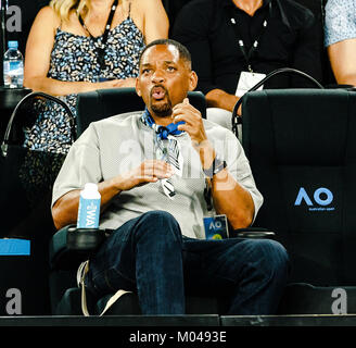 Melbourne, Australien. 19 Jan, 2018. US-Schauspieler Will Smith während der 2018 Australian Open in Melbourne Park. Credit: Frank Molter/Alamy leben Nachrichten Stockfoto