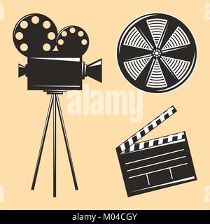 Vintage kamera Stativ und Filmstreifen Klappe Stock Vektor