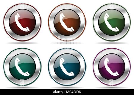 Telefon vektor Icon Set. Silber Metallic chrom Grenze Symbole für Web Design und smartphone Anwendungen Stock Vektor