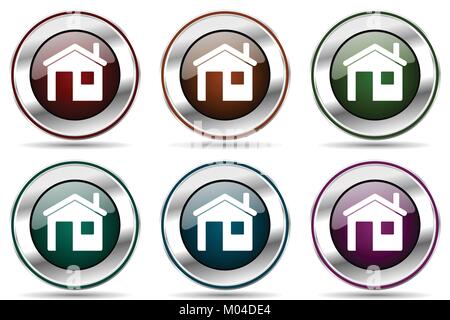 Haus vektor Icon Set. Silber Metallic chrom Grenze Symbole für Web Design und smartphone Anwendungen Stock Vektor