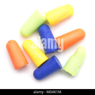 Ear Plugs auf weißem Hintergrund Stockfoto