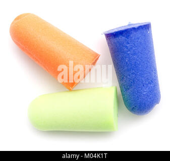 Ear Plugs auf weißem Hintergrund Stockfoto