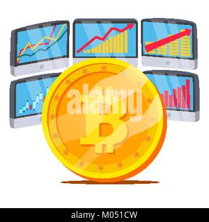 Bitcoin mit Grafik Grafik Vektor. Handel überwacht und Trend. Digitales Geld. Cryptocurrency Anlagekonzept. Auf weiß Abbildung isoliert Stock Vektor
