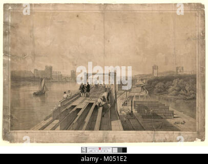 Britannia tubular Brücke über die Menai Straits während der Bauphase in 1848 (1130679) Stockfoto