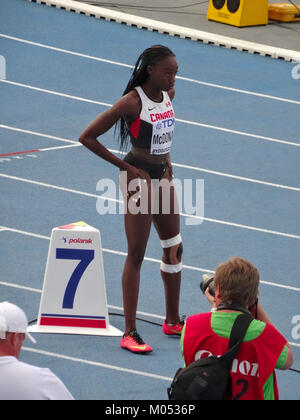 Das 400-m-Halbfinale der Frauen bei der IAAF U20-Weltmeisterschaft 2016 in Bydgoszcz, Polen, wo Spitzensportler um einen Platz im Finale kämpfen. Stockfoto