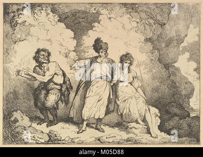 Kunstwerk, das Caliban, Prospero und Miranda aus Shakespeares „der Sturm“ zeigt, registriert unter MET DP828462. Stockfoto