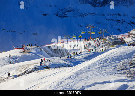 Blick auf das Skigebiet Jungfrau Wengen in Schweiz Stockfoto