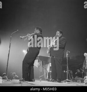 Cannonhall Adderley gibt im Rahmen einer kulturellen Veranstaltung ein Nachtkonzert im Concertgebouw, das von den Brüdern Adderley gespielt wird. Das Konzert beleuchtet klassische Musik und zeigt sowohl die Talente der Geschwister Adderley als auch den angesehenen Veranstaltungsort in Amsterdam, Niederlande. Stockfoto