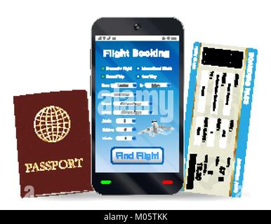 Online Flugbuchung und Boarding Pass Pass Stock Vektor