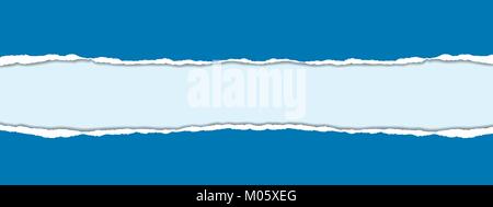 Vektor realistische Abbildung: Blau zerrissenes Papier mit Schatten auf weißem Hintergrund mit Rahmen für Text Stock Vektor