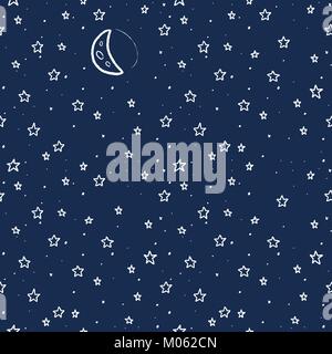 Sterne und Mond Muster - nahtlose Doodle illustration Vektor. Stock Vektor