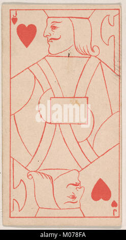 Eine Jack of Hearts-Karte von Kinney Bros.“ Transparente Spielkarten-Serie mit innovativem Design und Spielkartenkunst aus dem frühen 20. Jahrhundert. Stockfoto