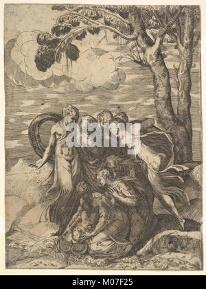 Cover-Illustration, die die biblische Geschichte von Moses darstellt, der aus dem Nil gerettet wurde und religiöse Erzählungen und historische Kunsttraditionen widerspiegelt. Stockfoto