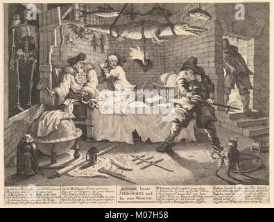 Diese Illustration aus Samuel Butlers „Hudibras“ zeigt die Niederlage von Sidrophel und Whacum und veranschaulicht die humorvollen und satirischen Szenen des Gedichts. Stockfoto