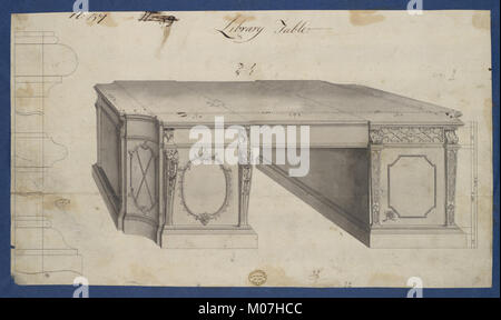 Der Bibliothekstisch, der auf Chippendales Zeichnungen basiert, zeigt britische Holzarbeiten aus dem 18. Jahrhundert, elegantes Design und handwerkliches Können für Innenräume. Stockfoto