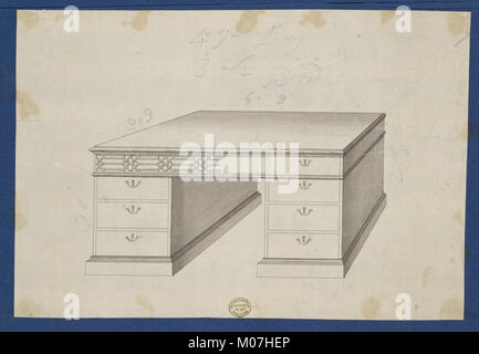 Dieser Büchertisch, der auf Chippendales Entwürfen basiert, zeigt handwerkliches Können und dekorative Holzarbeiten aus dem 18. Jahrhundert. Stockfoto