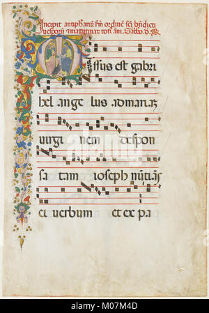 Manuskript Blatt mit der Heilige Johannes der Evangelist und St. Johannes der Täufer in einem ersten M, aus einem ANTIPHONAR MET DP 158504 Stockfoto