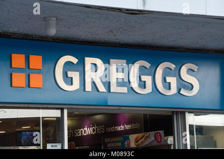 Greggs Bäckerei Zeichen, Großbritannien Stockfoto